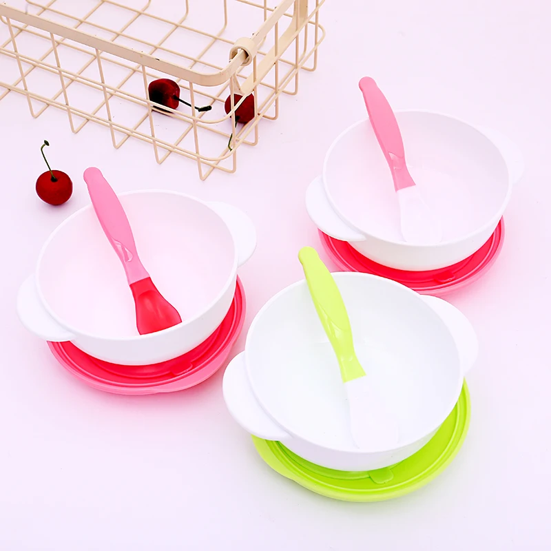 Baby Feeding Bowl Cutlery Sets Learning Set Food Bowl Spoon Safety Temperature Sensing Spoon Assist Training Bowl With Cover