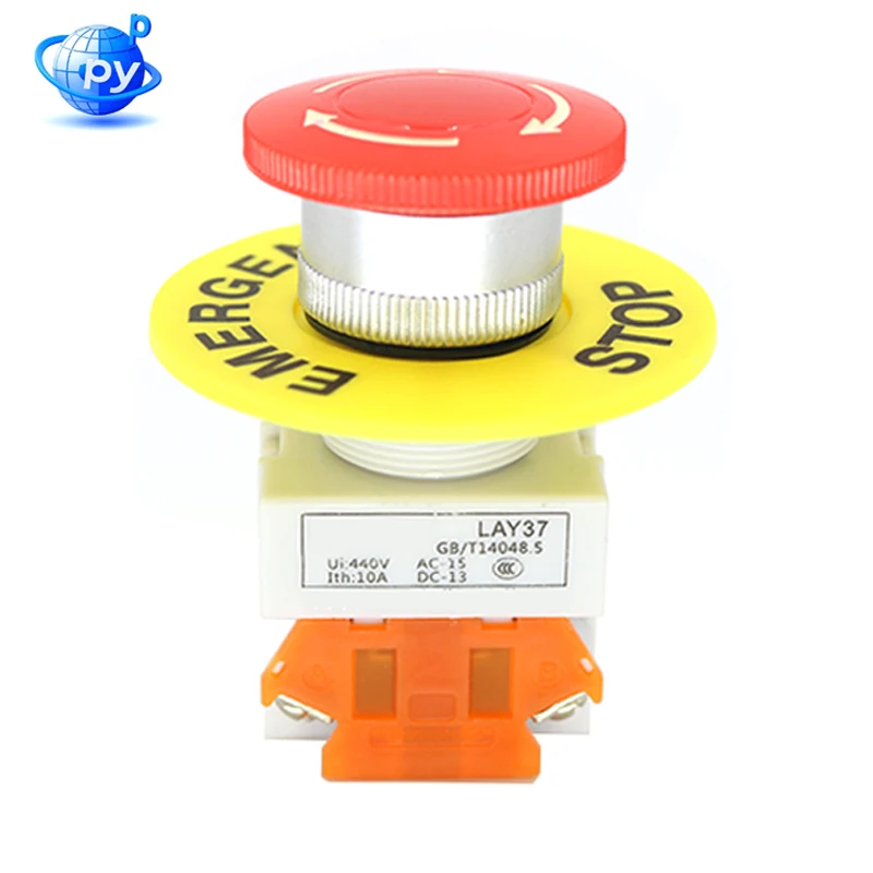 Red Mushroom Emergency Stop Push Button Switch 1NO/1NC DPST 440V 10A Self-Locking Safety Switch for Elevator/Lift Equipment