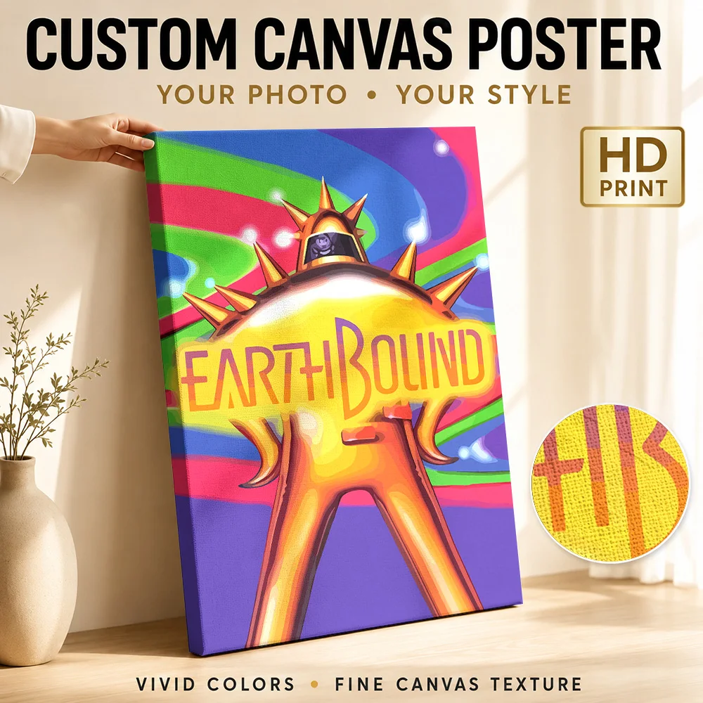 Earthbound Starman Robot Framed Canvas Print Posters Bold Style Wall Decor With Personalized Photo For Playroom Ideal Teen Gift