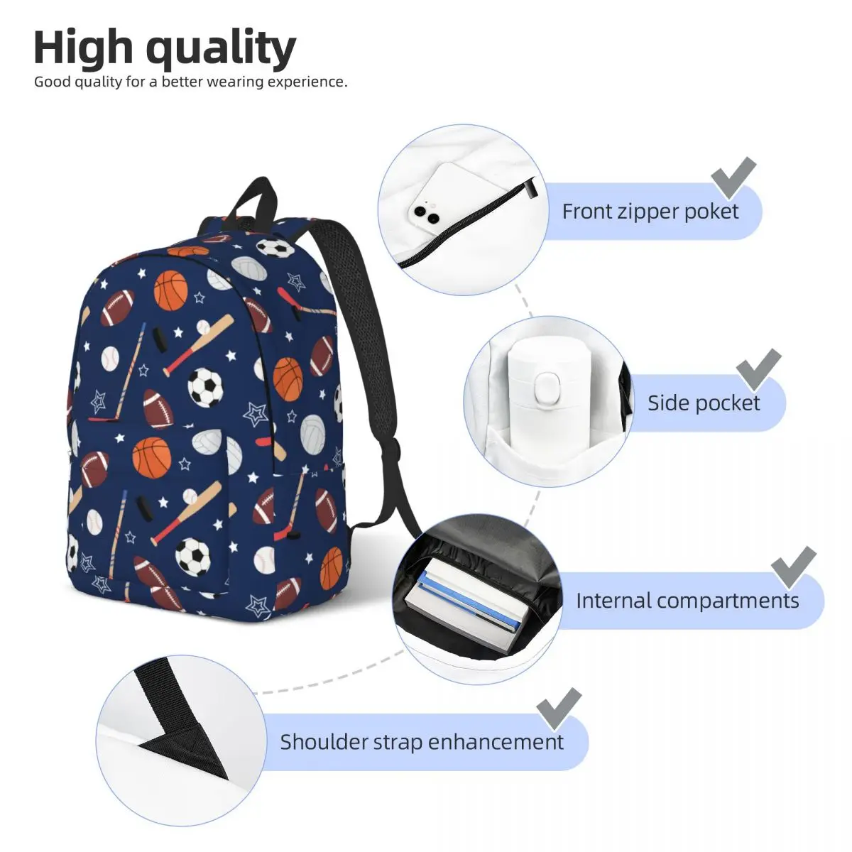 Balls For Soccer And American Football Backpack for Preschool Primary School Student Book Bags Boy Girl Kids Daypack Durable