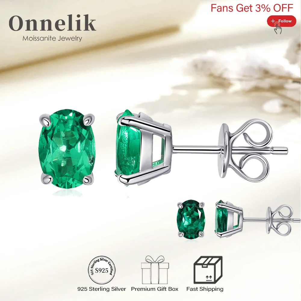 

Onnelik 1/2ct Real Lab Grown Columbia/Zambian Emerald Earrings S925 Sterling Silver for Women Wedding Party Gift Fine Jewelry