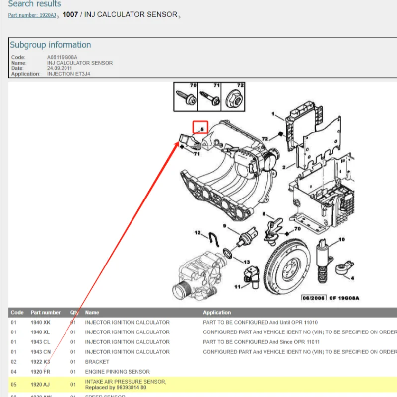 1920AJ 9639381480 0261230043 467680 for Peugeot 307 308 408 3008 Citroen C4 DS4 DS5 intake pressure sensor