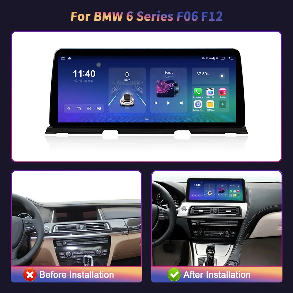 Car Multimedia Navigation 12.3‘’ Android 14 For BMW 6 Series F06 F12 Head Unit WIFI Wireless Carplay Stereo Screen