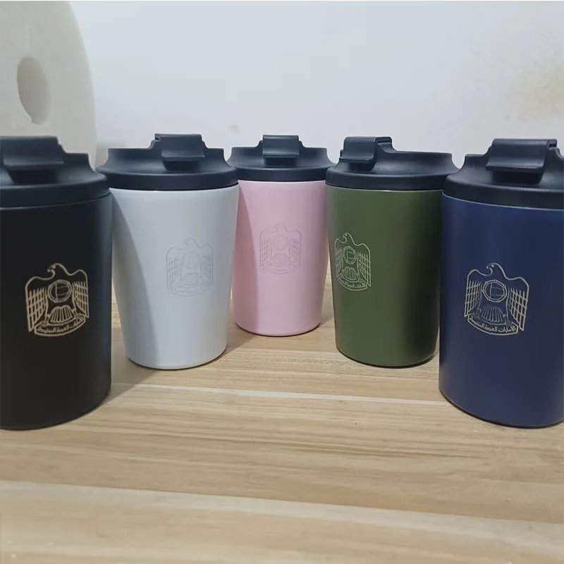 

The United Arab Emirates Logo Stainless Steel Cup Mug with Wood Lid 350ml Outdoor Camping Coffee Mug Wholesale gift cups