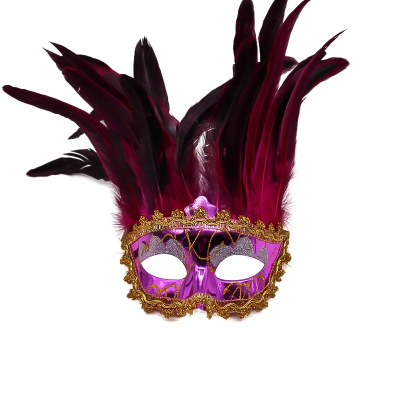 1pcs Venetian Feather Mask Men Women Colorful Satin Halloween Indian Masquerade Party Mask Cosplay Prom Costume Accessories