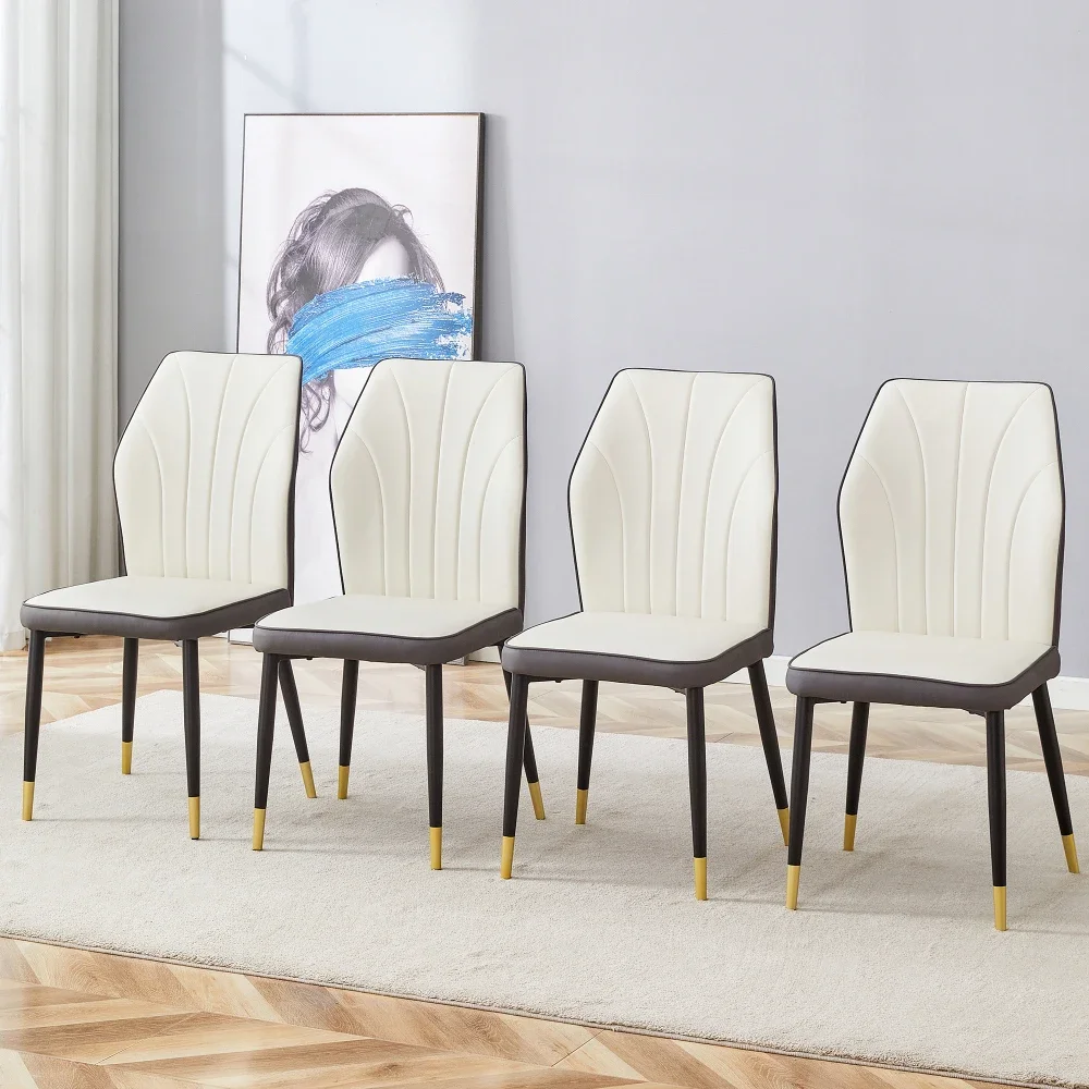 4 Modern Dining Chairs with Stylish PU Patterned Backrest and Black Metal Legs for A Comfortable Home Experience in The Kitchen