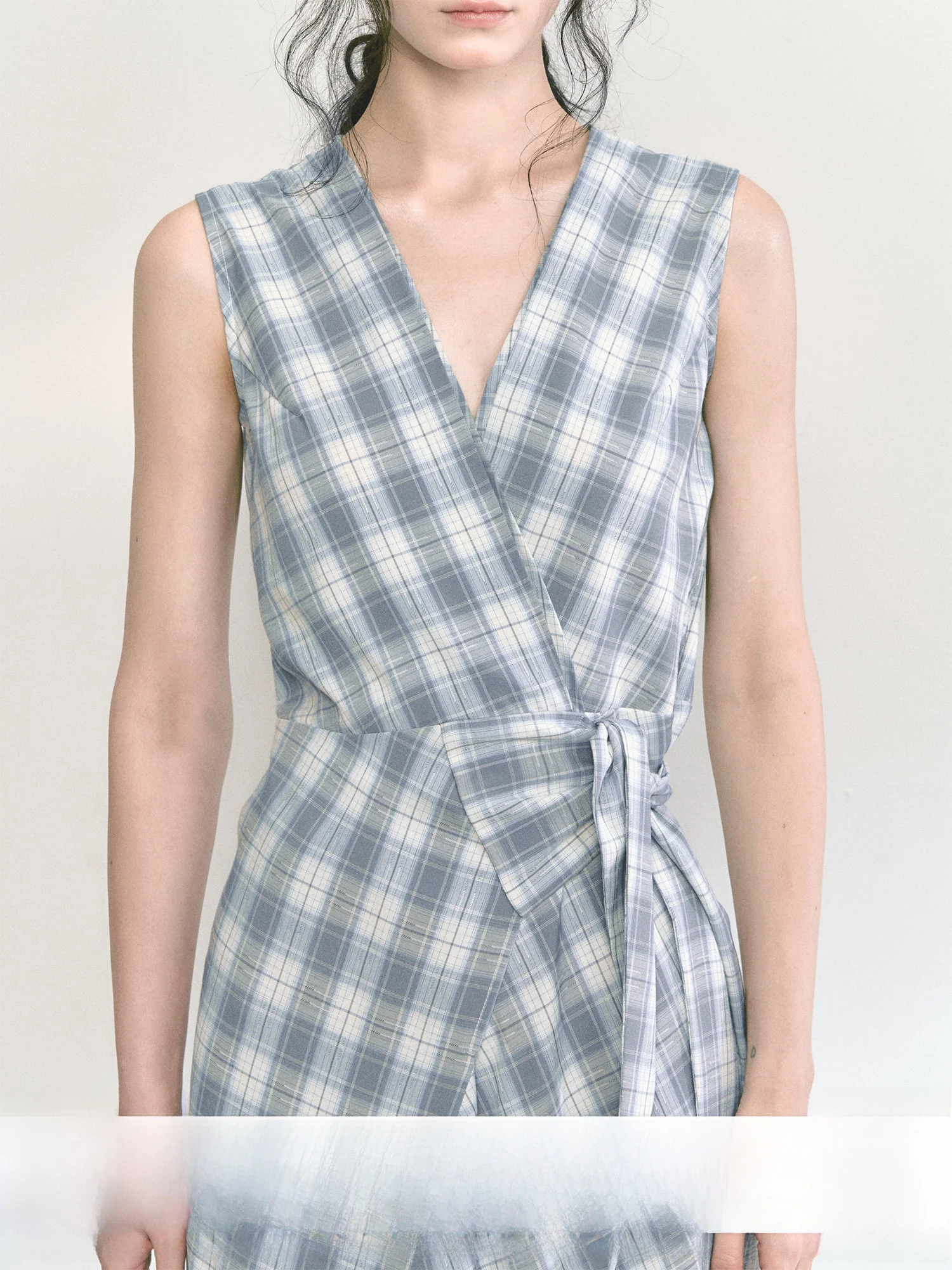 

Romantic Escape Summer Wrap Dr Blue White Gingham Strapl Vest Dr High Waist V-Ne Long Skirt Fem Faion