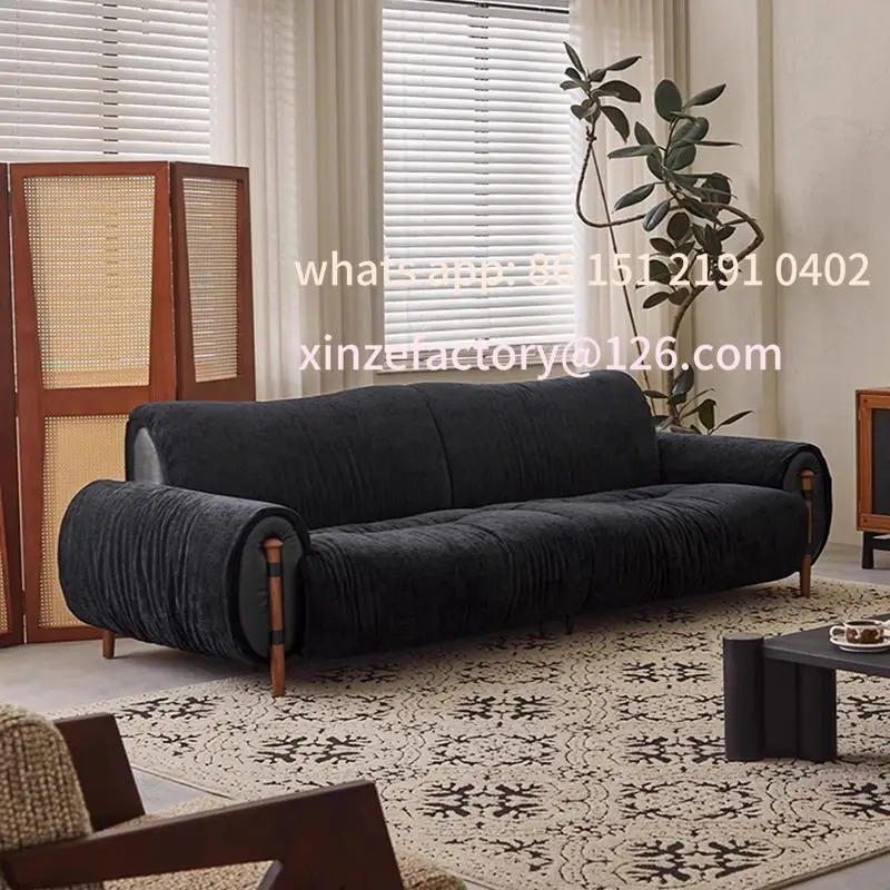Customizable living room simple straight row sofa antique soft bag new fabric sofa