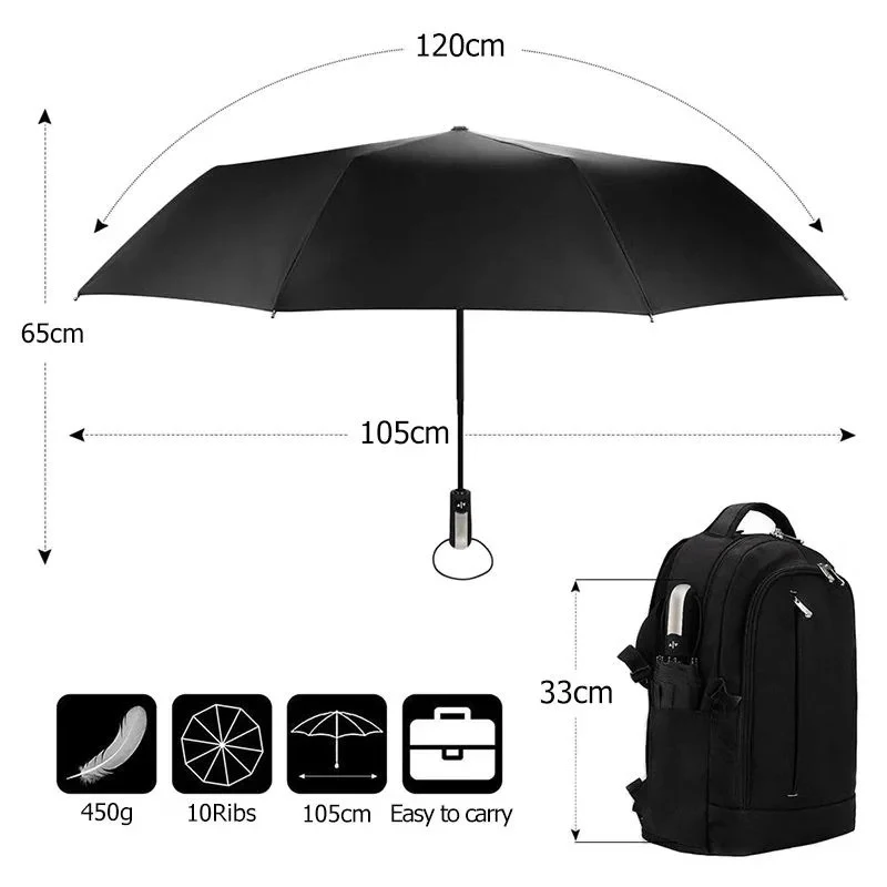 Large Business Automatic Umbrella 10 Ribs Vinyl UV Protection Strong Windproof Folding Sun Rain Umbrella