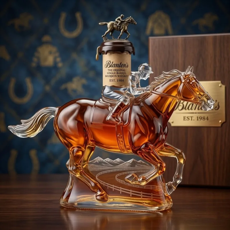 Decantador de Vidro Exclusivo com Tema de Cavalo de Corrida e Jockey, Garrafa de Licor de Cristal Premium, Armazenamento de Uísque, Decoração de Bar, Presente para Homens