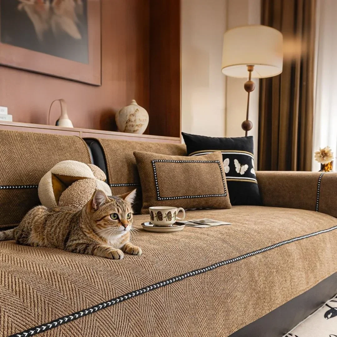 Retro Sofa Cover Short Plush Caramel Sofa Pad Anti-slip Winter Warm Protector Mat for Couch Living room Home Decoration Washable