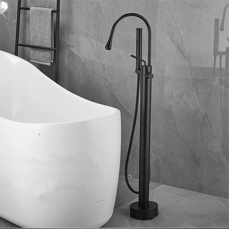 

Floor Standing Black Bathroom Bathtub Faucet + Handheld Shower Free Standing Chrome Luxury BathTub Mixer Taps