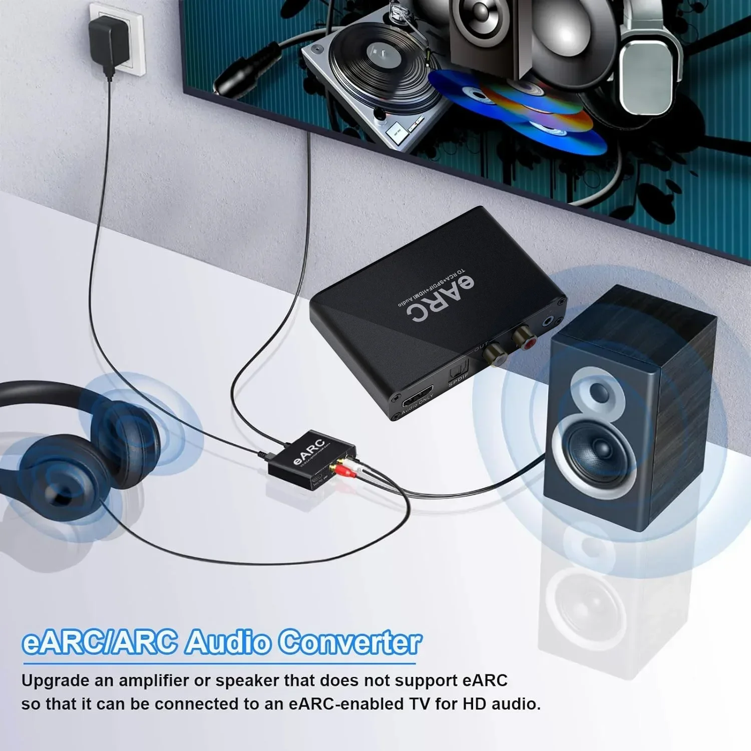 192KHz HDTV EARC ARC to RCA Audio Extractor Converter EARC HD Extractor Only Audio For Dolby DTS AC3 LPCM TV Optical Coaxial