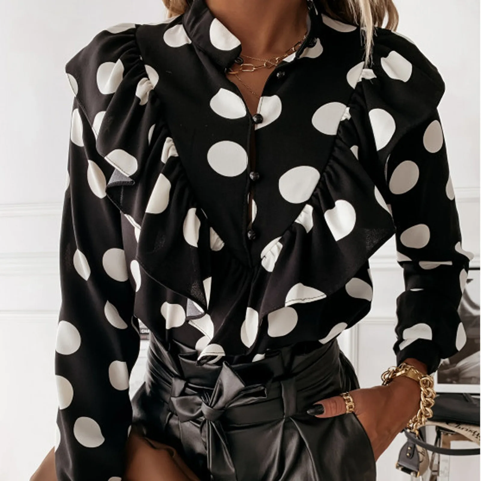 Women Blouse Shirt Office LadiesShirt 2020 Autumn Long Sleeve Ruffle Female Blouses Sexy V-neck Short pullover Women Tops