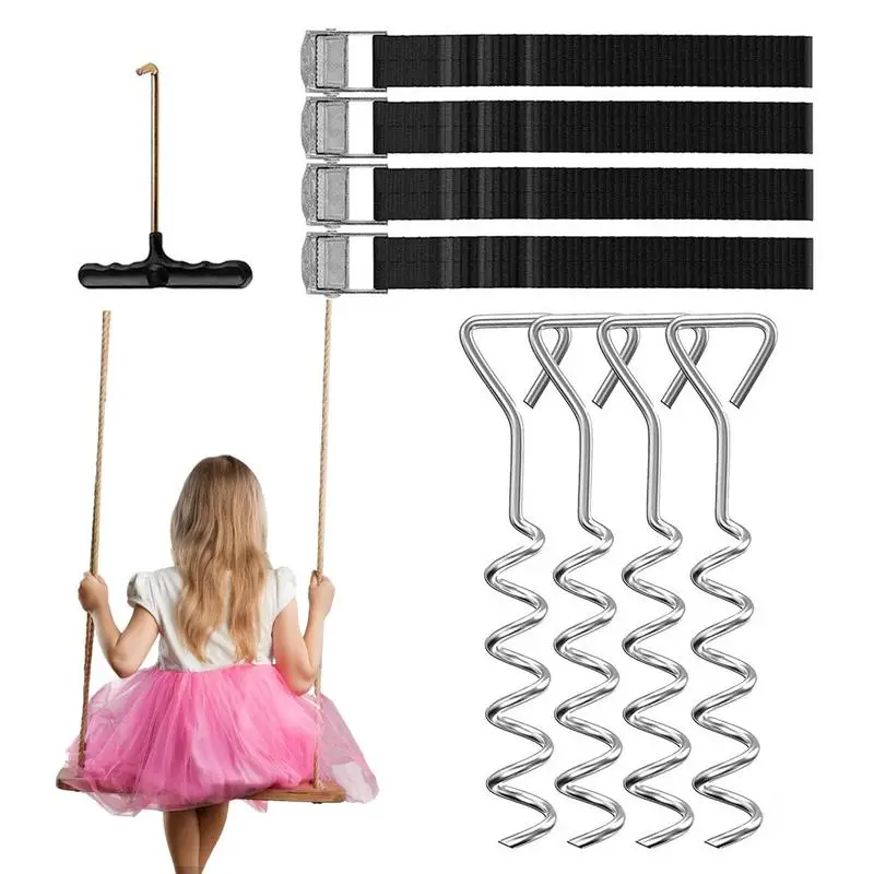 

Trampoline Anchor Kit Tie Down Trampoline Adjustable Straps Stakes Camping Picnics All-Weather Stainless Steel Stakes Straps For