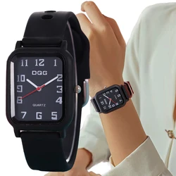 Moda Deportes Mujeres DQG Marca Relojes Simple rectángulo Números Señoras Cuarzo Reloj Casual Correa de silicona Vestido de regalo Relojes de pulsera