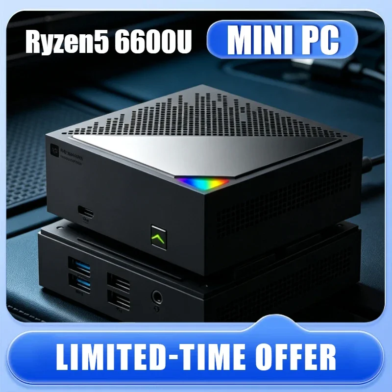 PHX18 Mini PC Office Desktop PC 4K Triple Display Dual 2.5G LAN WiFi6 BT5.2 Dual M.2 Ryzen5 6600U 6C12T LPDDR5 16G