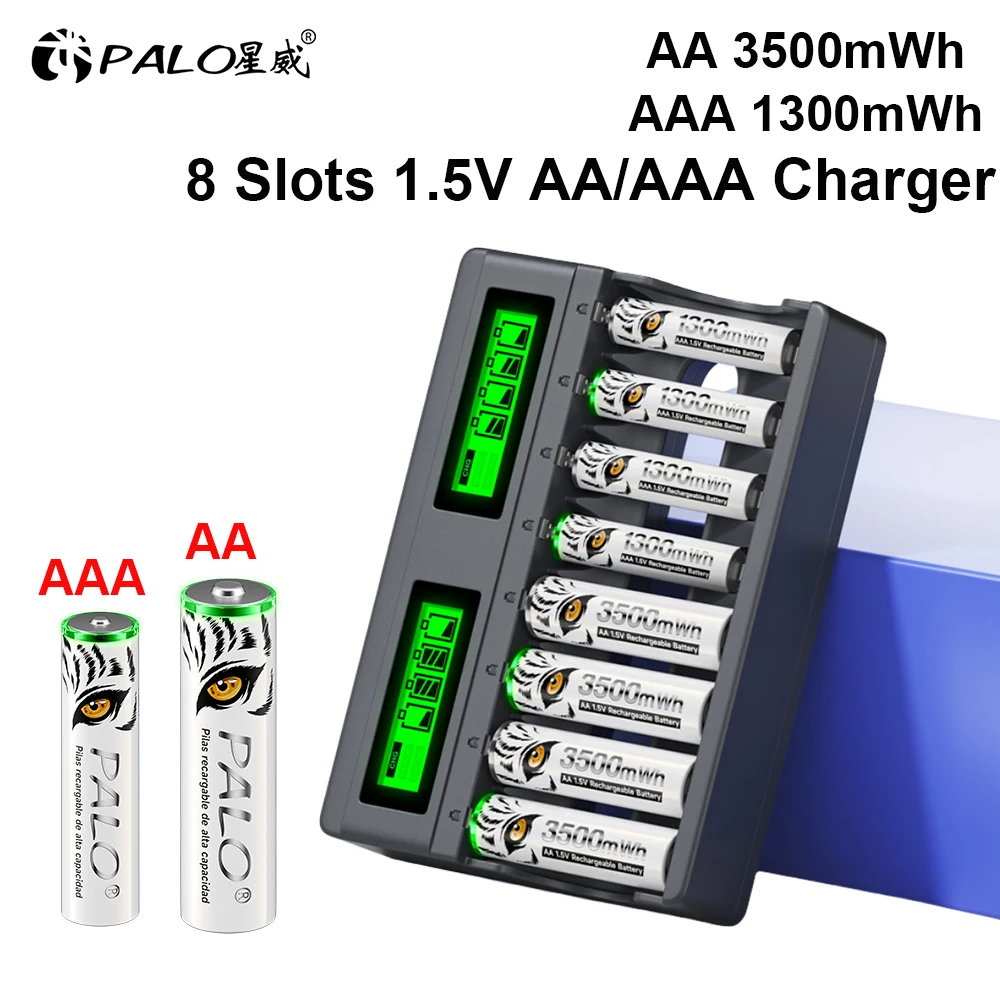 

PALO 3500mWh 1.5V AA Li-ion Rechargeable Battery +1300mWh AAA Lithium ion Batteries 1.5V AA AAA Cell With 1.5V AAA AA Charger