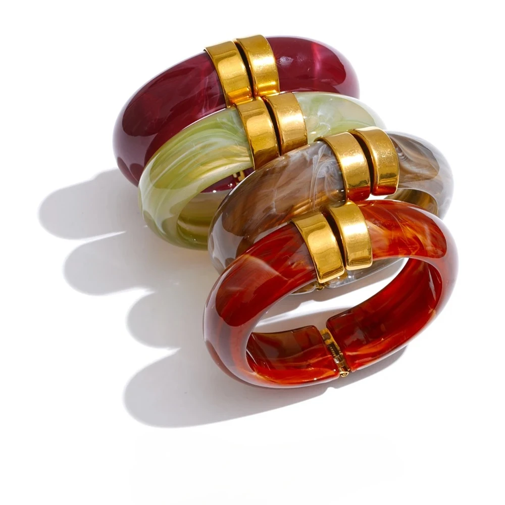New 66mm Fashion Acrylic Thick Bracelet Bangle for Women Stainless Steel Waterproof Wrist Bangles Jewelry Gifts