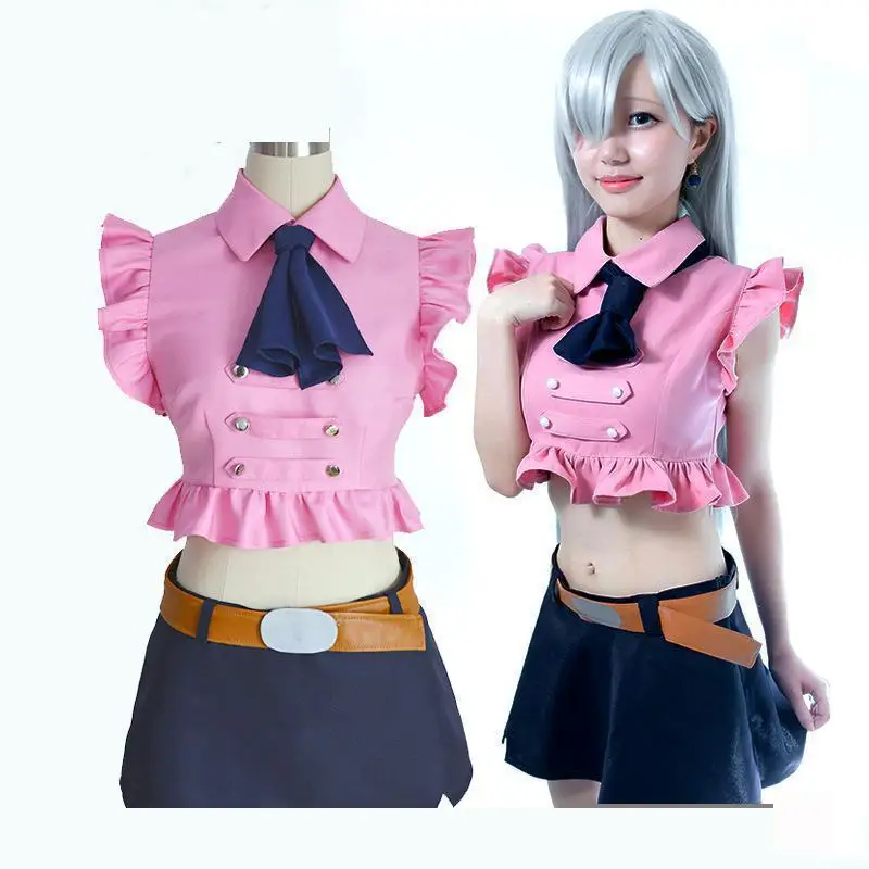 Os sete pecados mortais Elizabeth Liones vestido cosplay feminino, uniforme de verão, vestido rosa para meninas, anime Halloween Party