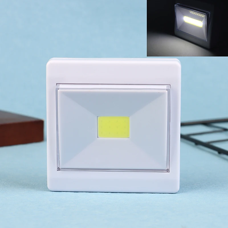 LED Bright COB Square Switch Night Light Battery Powered Cordless Wall Lamp Luminaire For Cabinet Garage Closet Home Bedroom