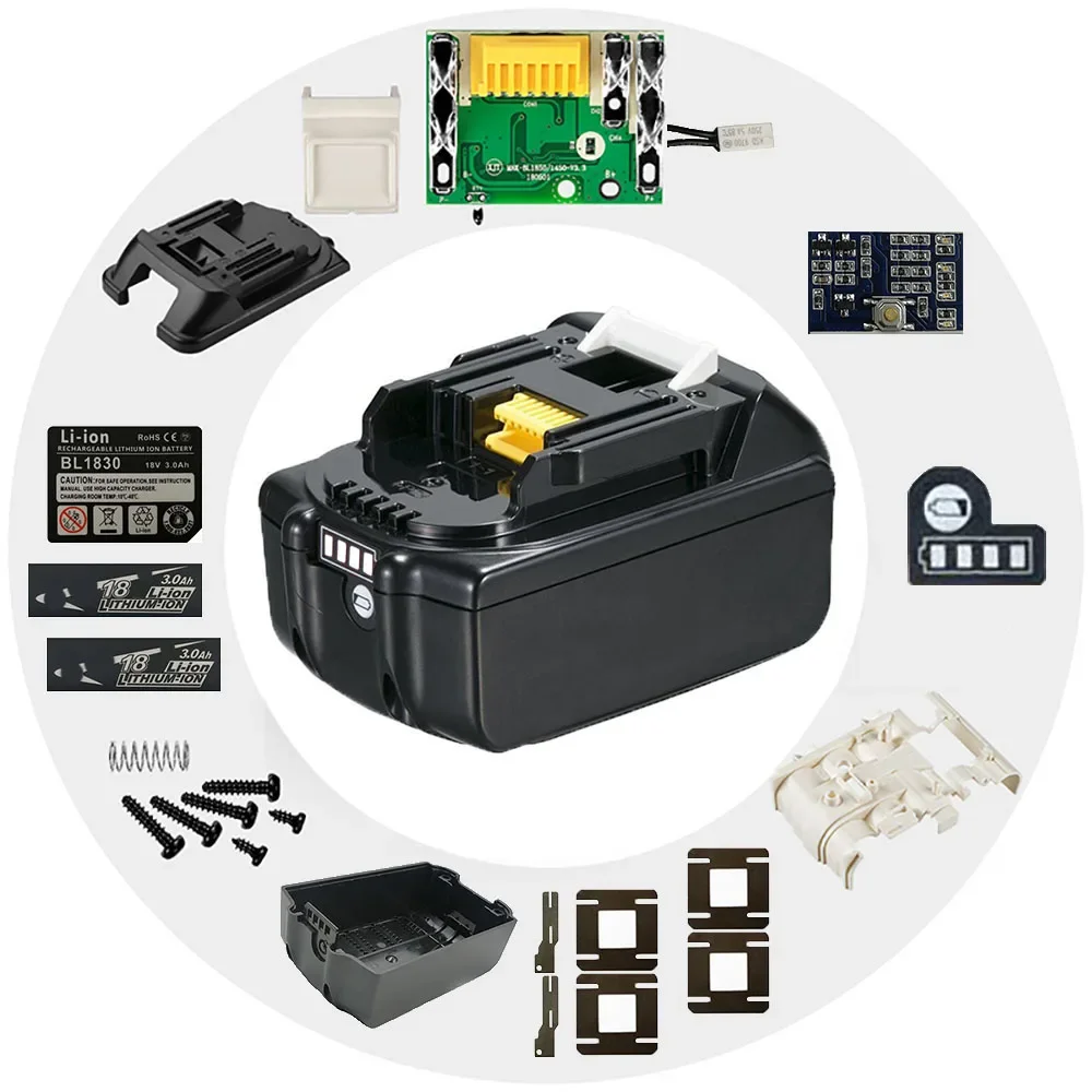 Caixa de Bateria de Íon-lítio Placa de Circuito de Proteção de Carregamento Pcb para Makita 18v Bl1830 3ah 4ah 5ah 6ah Etiqueta Led Indicador de Bateria