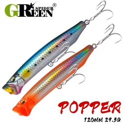 GREENSPIDER 새로운 120mm 29.5g 탑워터 슬림 포퍼 루어 바다 플로팅 낚시 루어 Amberjack Kingfish 참치 GT 미끼