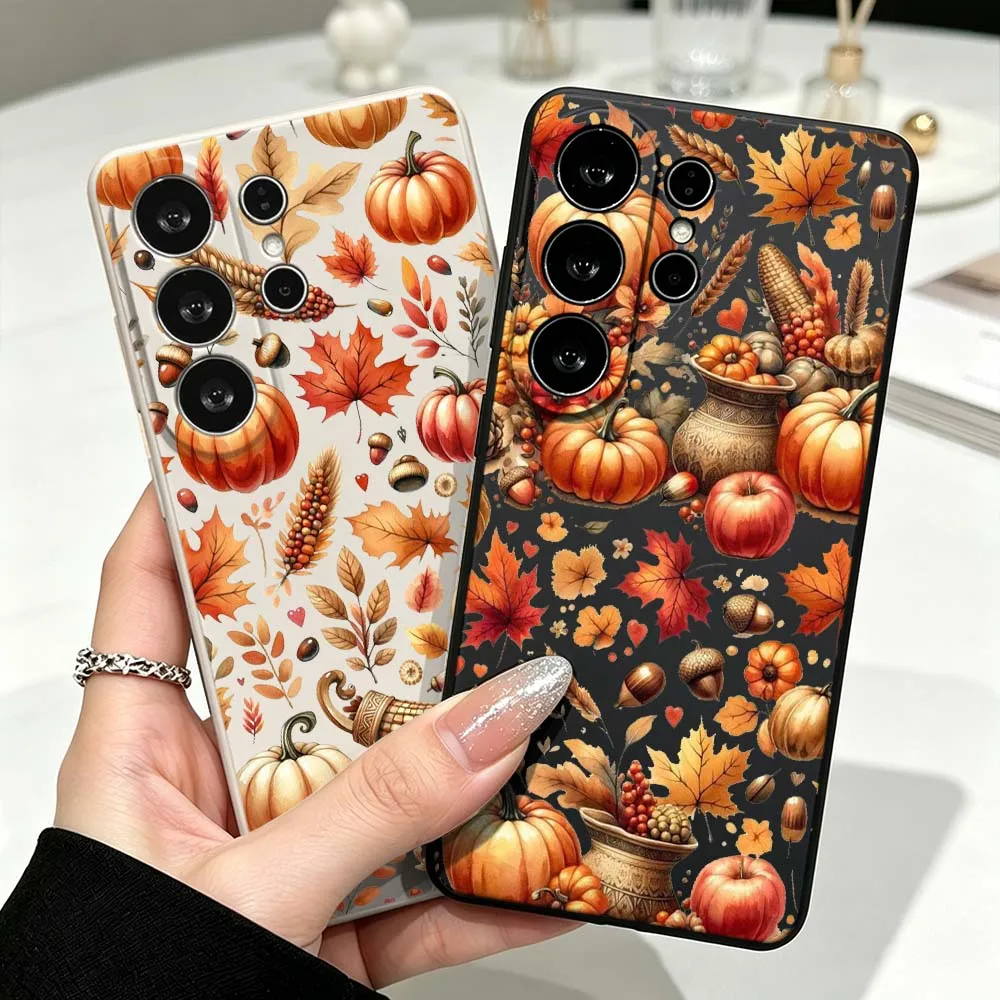 Autumn Pumpkin Pattern For Samsung Galaxy S26 S25 S24 S23 S22 S21 S20 Ultra Plus FE Soft Liquid Phone Case Cover
