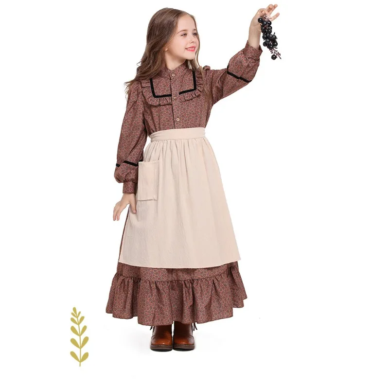 Historical American Colonial Costume Tween Teens Brown Floral Victorian Medieval Dress Little House Victorian Medieval Dress
