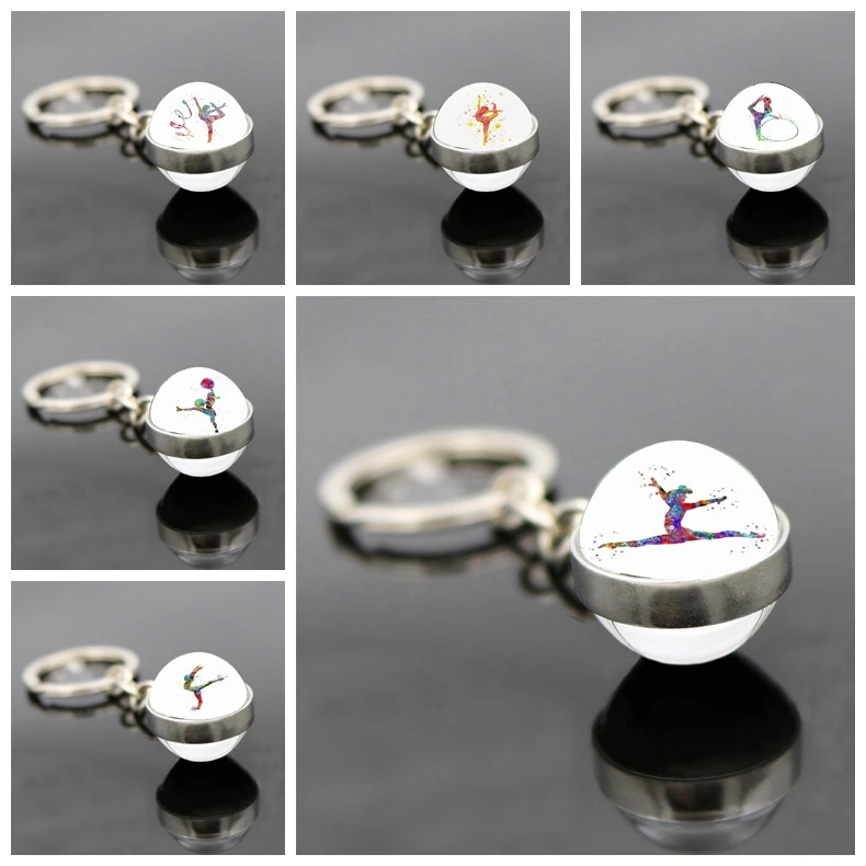 Popular Jewelry Double-sided Glass Pendant Keychain Rhythmic Gymnastics Theme Keychain Pendant Gift Stylish and Minimalist