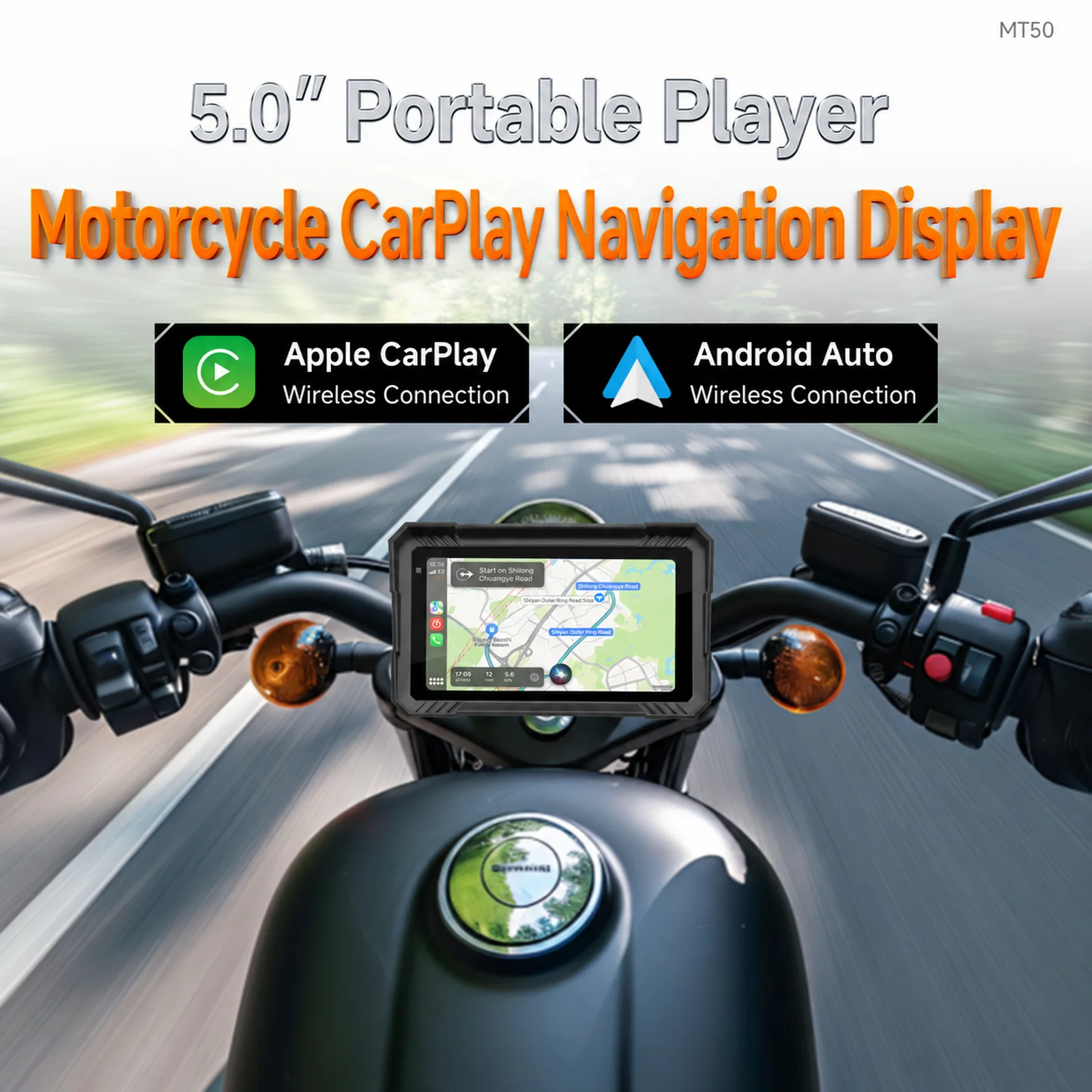 BQCC Portable Motorcycle MP5 Player Wireless CarPlay Android Auto Waterproof BT Helmet Audio Output Optional DVR TPMS