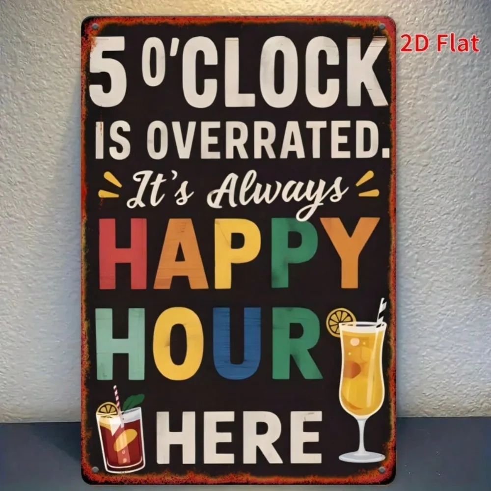 5 O'Clock Hour Metal Wall Sign 11.8x7.87 Inch Rustic Man Cave Bar Pub Garage Decor