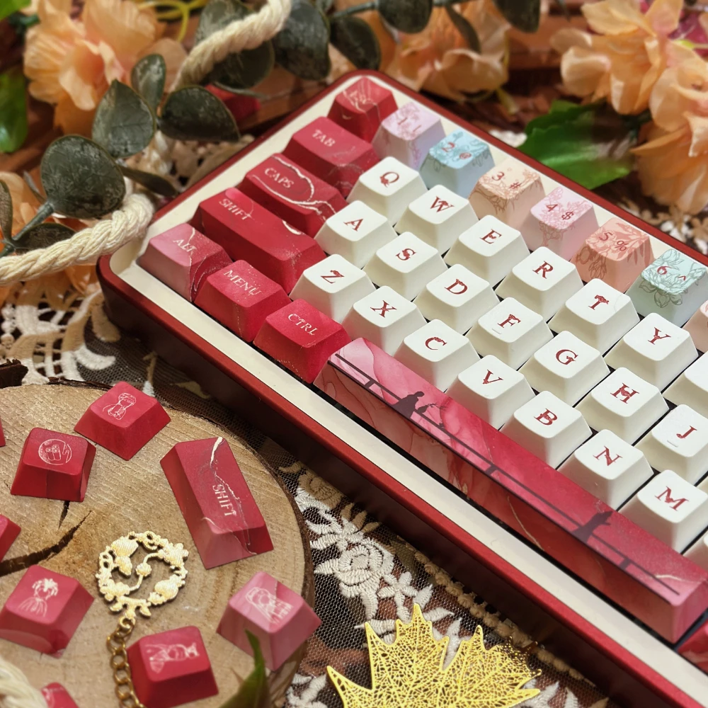 [Red Mansion] Two-Color Red Keycaps Chinese Classic Dream Of Red Mansions Retro Keycaps 143Keys Cherry Pbt Chinese Style Keycaps