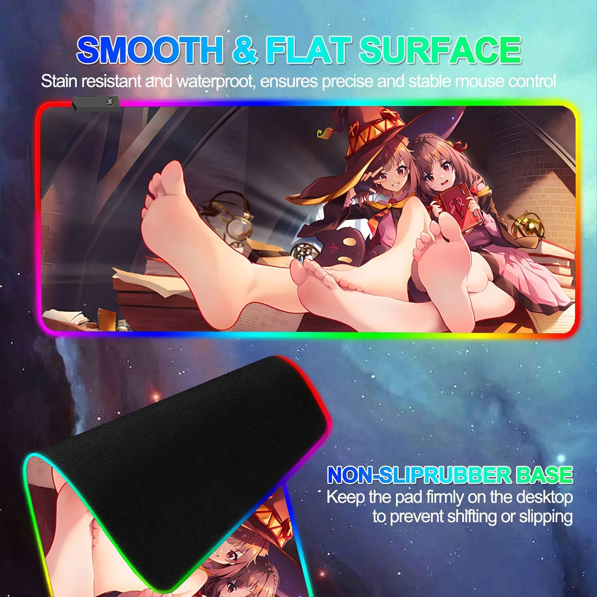 RGB Backlit Large Non-slip Mouse Pad Kono Suba - Megumin Anime Dec-24 New LED Oversized Mouse Pad Gaming Table Mat Desk Play Mat