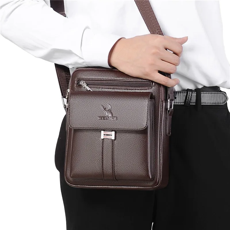 High Quality Men Shoulder Bag Men PU Leather Flaps Men\'s Crossbody Bags Business Flap Male Solid Messenger Bag Travel Bag