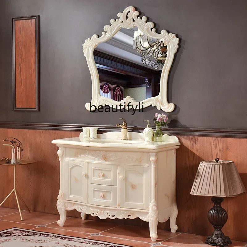 Q178 European bathroom cabinet combination bathroom jade light luxury floor-to-ceiling washbasin