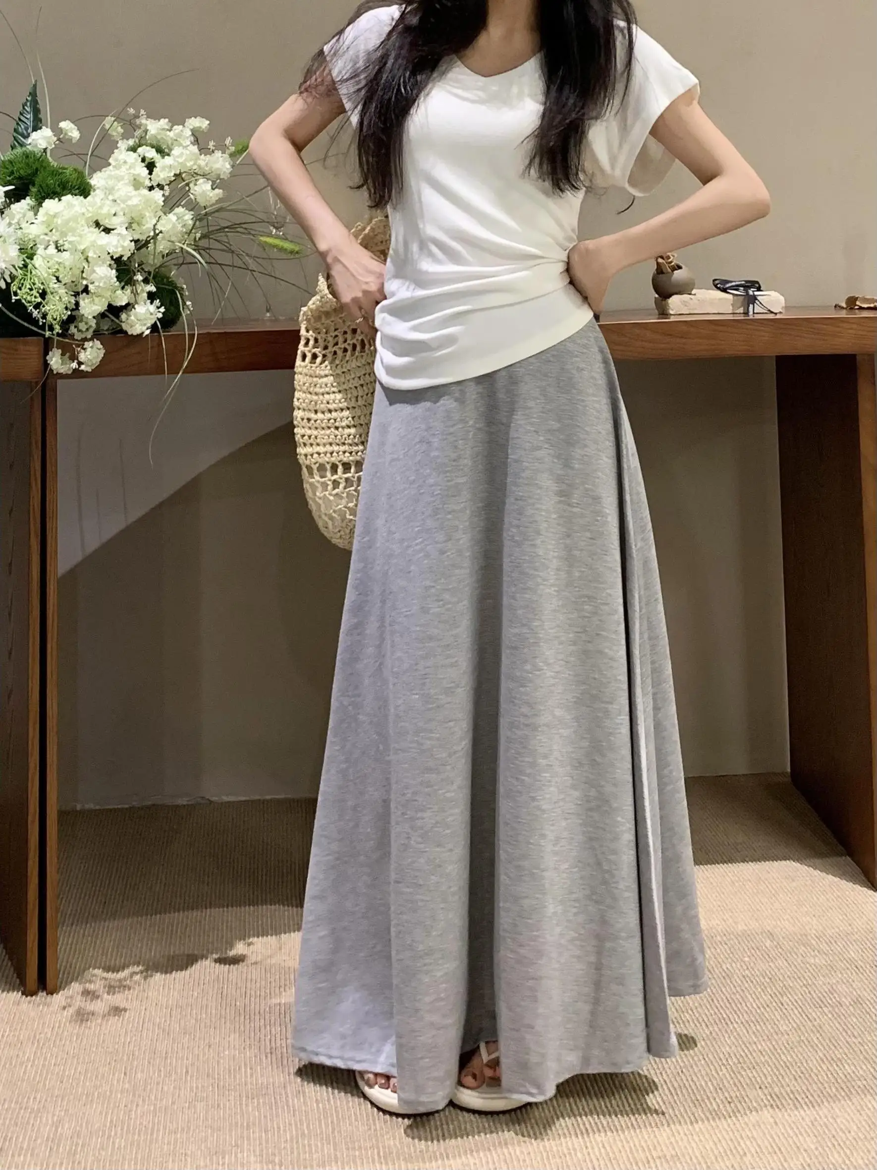 

Cool Sensation Elastic A-Line Skirt Women's Casual Loose Long Skirt High Waist Spring 2026 New Style Comfortable Leisure...