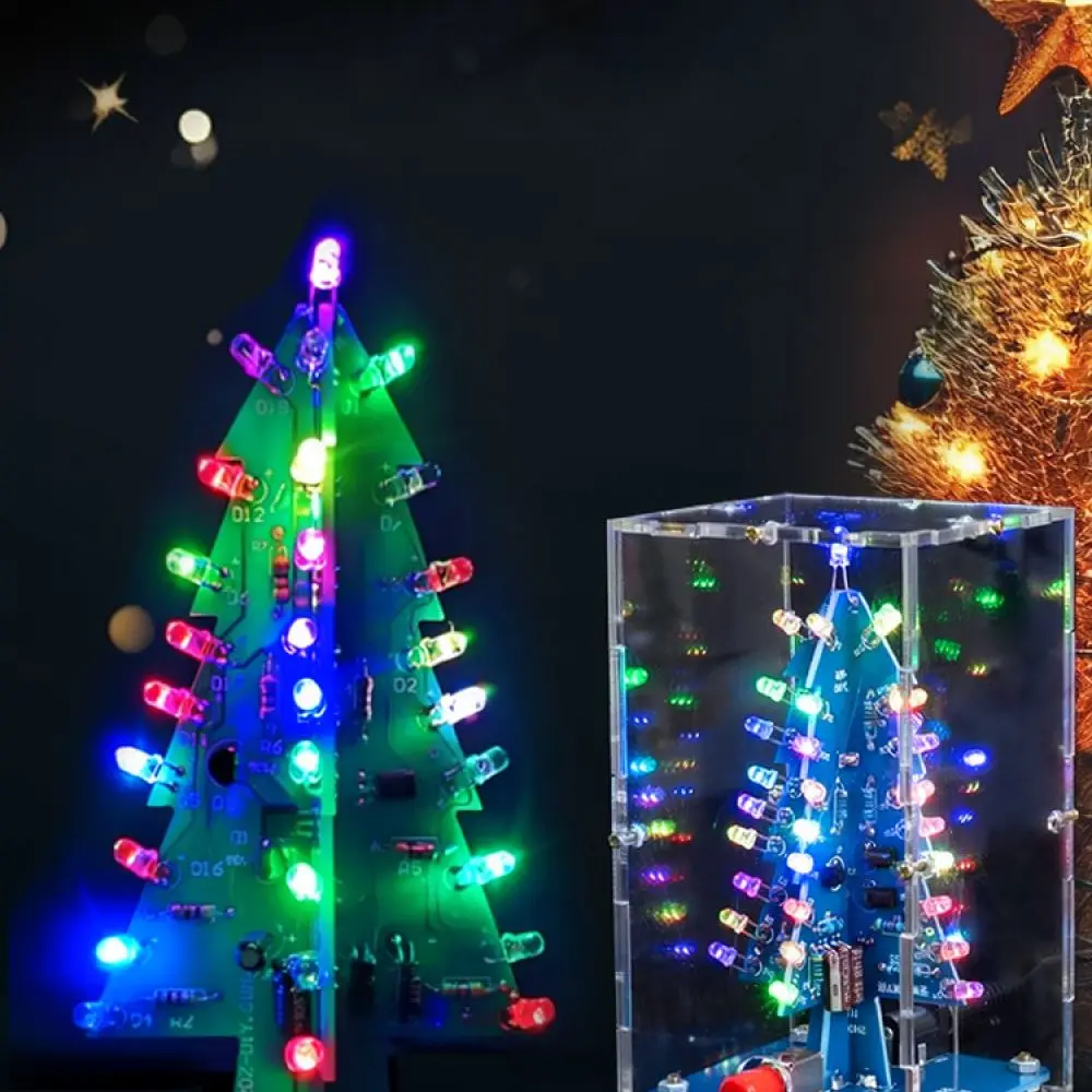 Electronic Project DIY Christmas Tree Kit Colorful LED Lights Soldering Practice Hobby Craft Desk Decoration Set