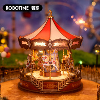 Robotime Rolife Classic Carousel Music Boxes Easy Assemble 3D Wooden Puzzle Moveable Design with Light Xmas Gifts for Family