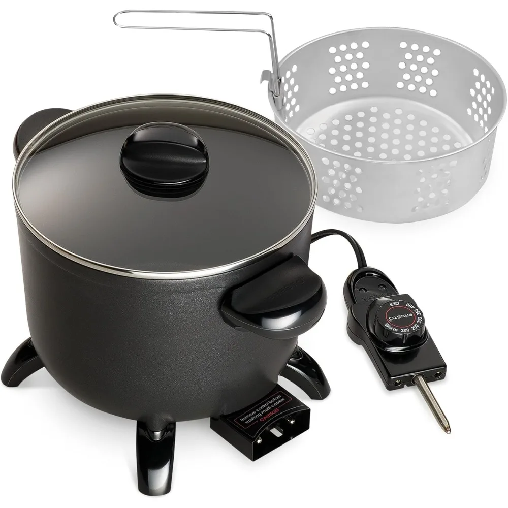 Kitchen Kettle Multi-Cooker/Steamer, Black,Heavy cast aluminum base for even heat distribution,heat control regulates