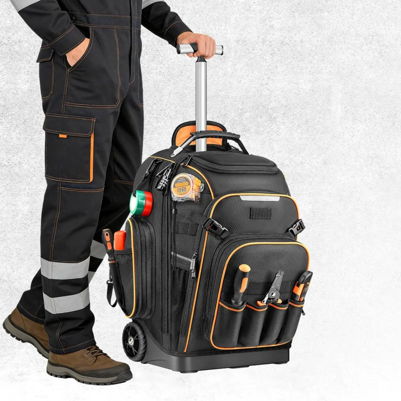 Rolling Utility Carrier Tool Backpack Organizer Large Tool Bag with Wheels for Mechanic Tool Storage