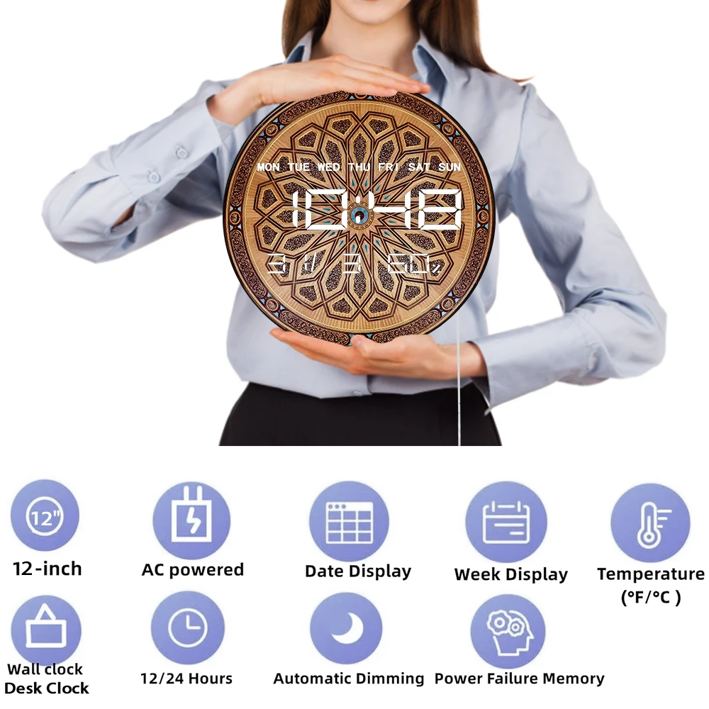 المملكة العربية السعودية مسجد النبي LED ساعة حائط رقمية عرض كبير ديكور المنزل الإسلامي ساعة حائط إلكترونية هدية عيد الفطر