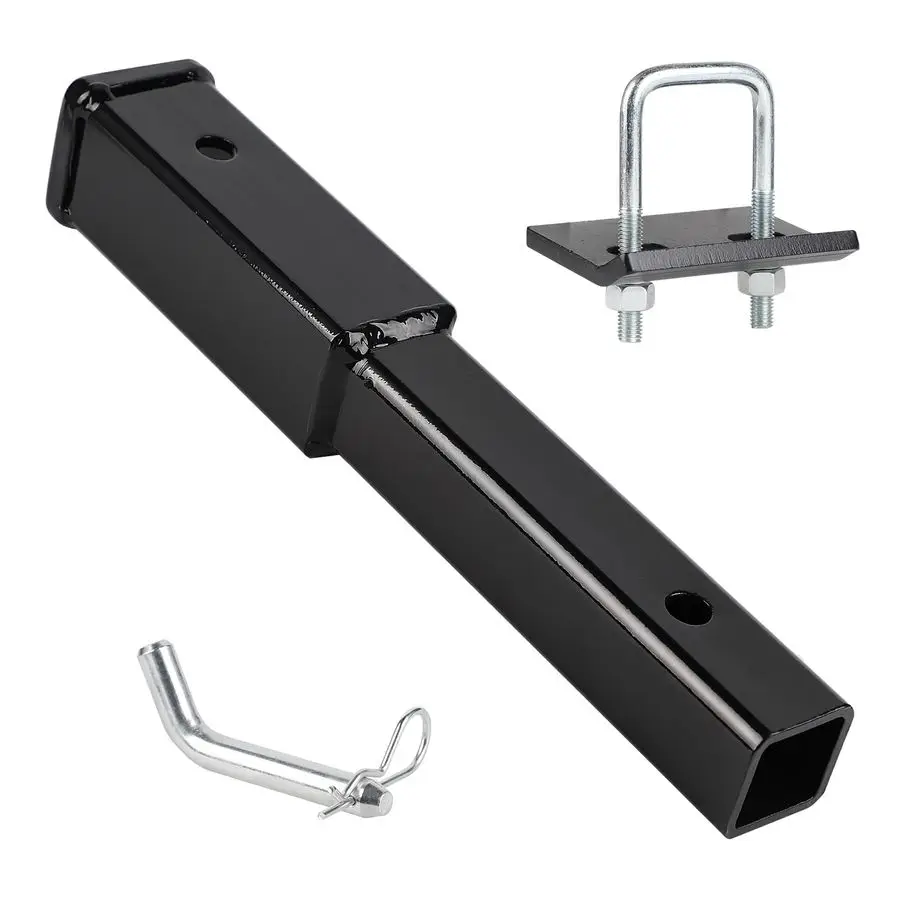 

Удлинитель для прицепного устройства 12 дюймов с фиксатором и стабилизатором против вибрации, подходит для 2-дюймовых приемных труб, стальной шток для буксировки, сверхпрочный