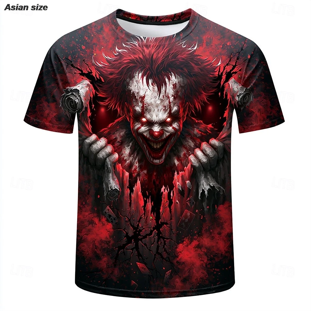 Halloween Men's Optical Illusion Creepy Clown 3D T Shirt Short Sleeve T shirt Crew Neck Shirt Horror Club Party Street Clothing