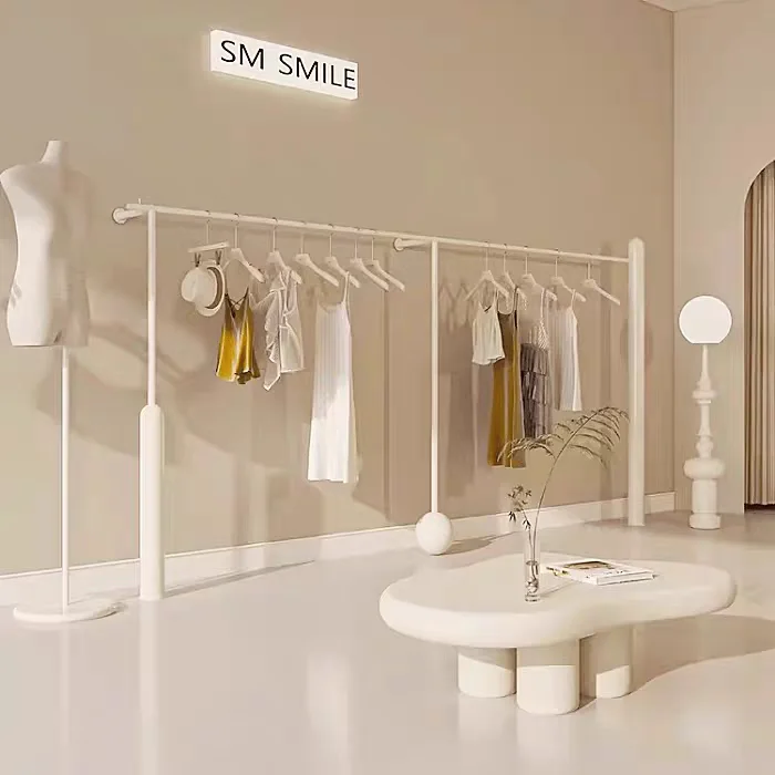 Clothes display rack Women's clothing store Cream beige wall hanger Clothing store display rack