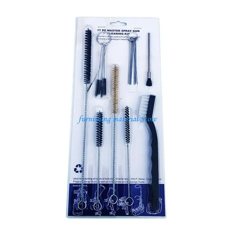 Y5GD 17x البخاخة رذاذ تنظيف أداة إصلاح الفولاذ المقاوم للصدأ إبرة فرشاة مجموعة لتنظيف الفوهات بنادق الرش معدات الوشم #3