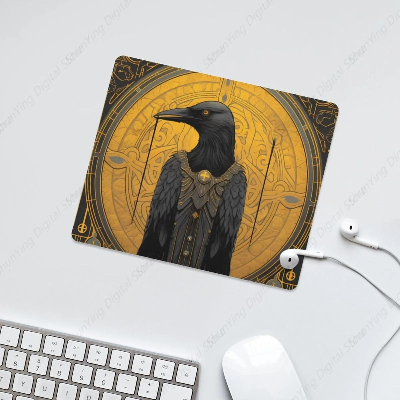 Gothic Crow Vierkante Muismat Antislip Rubberen Basis Gedrukt Muismat Geschikt Voor Computer En Laptop Muizen 18*22cm