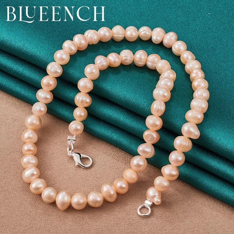 Blueench 925 Sterling Silver Natural Pearl Necklace for Women Proposal Wedding Party Style Fashion Jewelry