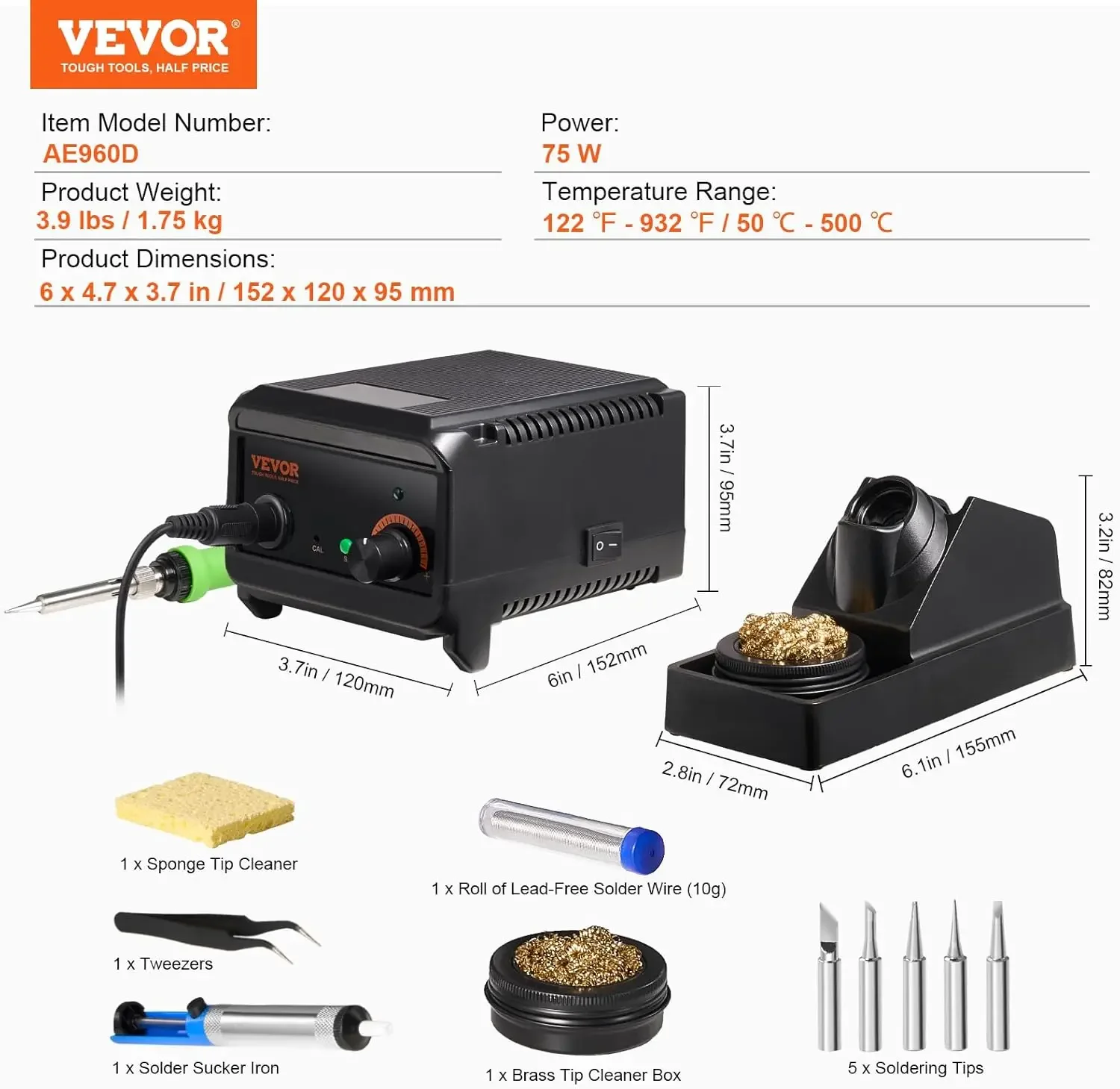 75W Digital Display Soldering Station Kit, 122°F- 932°F Temp Control & Built-in Transformer, Auto Standby & Sleep Mode