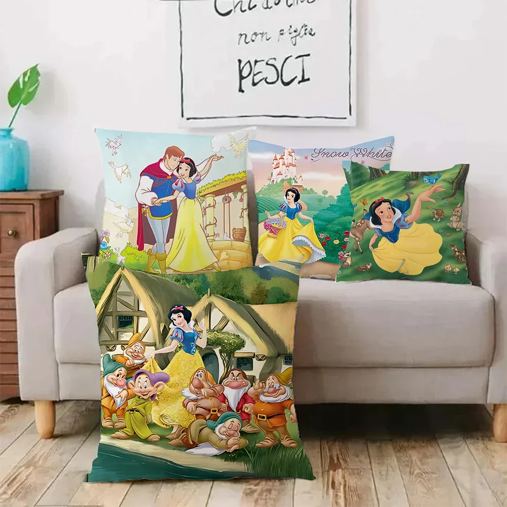 Kawaii Snow White princess  Pillow Covers Cartoon Sofa Decorative Home Double-sided Printing Short Plush Cute Cushion Cover